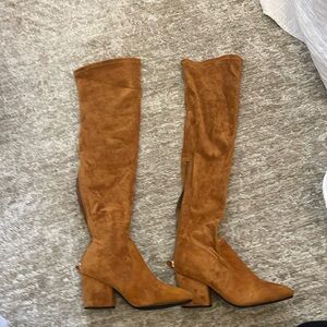 Microsuede over the knee camel brown boots